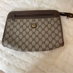 GUCCI Vintage Clutch Bag GG PVC Leather Brown